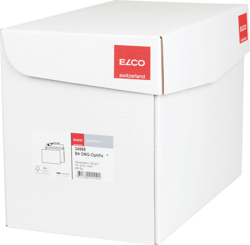 Elco Couvert B4, ohne Fenster, selbstklebend, hochweiss, 120 g/m², mit Innendruck – 250 Stk.