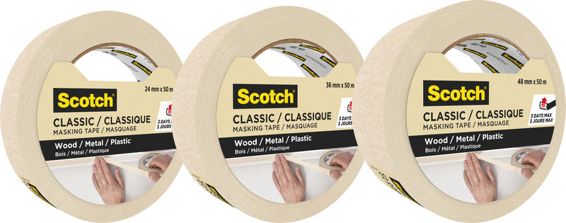 Scotch Krepp-Abdeckband – 48 mm × 50 m, beige, für den Innenbereich und raue, unempfindliche Oberflächen