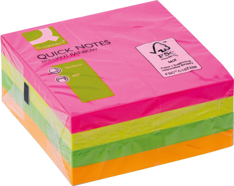 Q-Connect Haftnotizen – 76×76 mm – Mehrfarbig (Neon), 400 Blatt