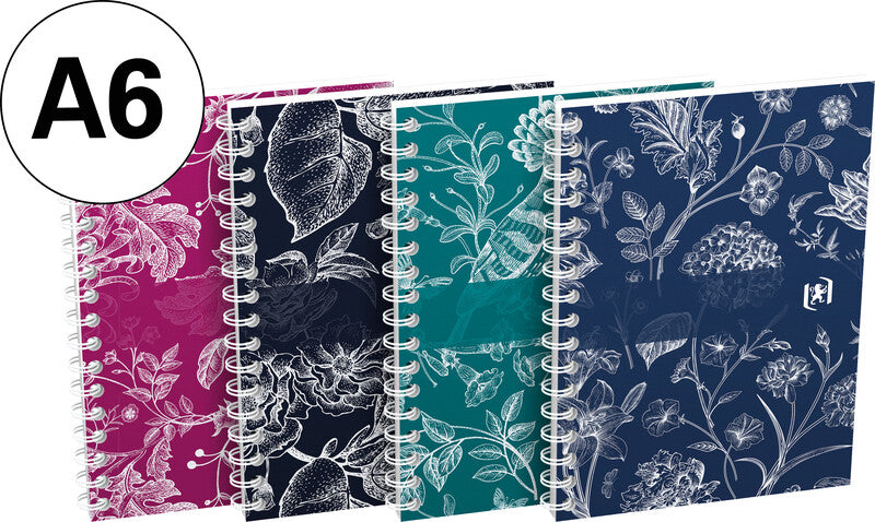 Elba OXFORD Romance Spiralheft – A6 – kariert – 50 Blatt – Doppelspirale, Soft-Touch-Laminierung – mehrfarbig
