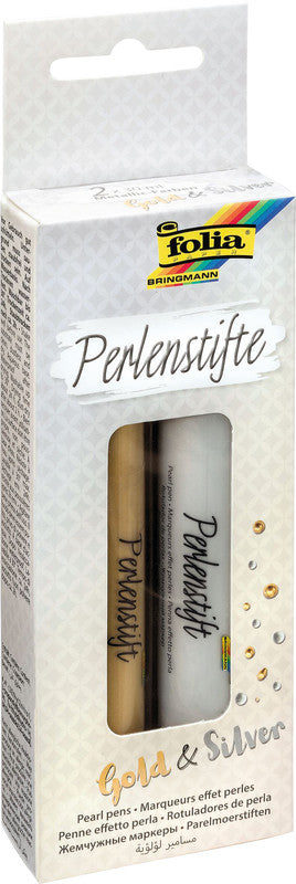 Folia Perlenstifte – Set – 2 Farben (Gold, Silber), Perleffekt, 2 × 30 ml