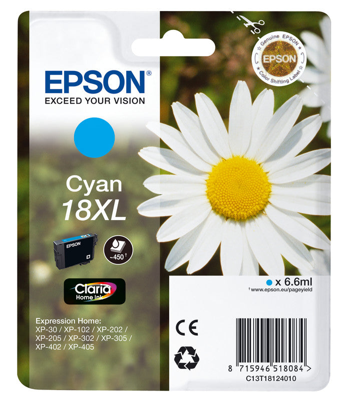 Epson Tintenpatrone 18XL, cyan, XL, 450 Seiten – für Inkjetdrucker/Multifunktionsgeräte