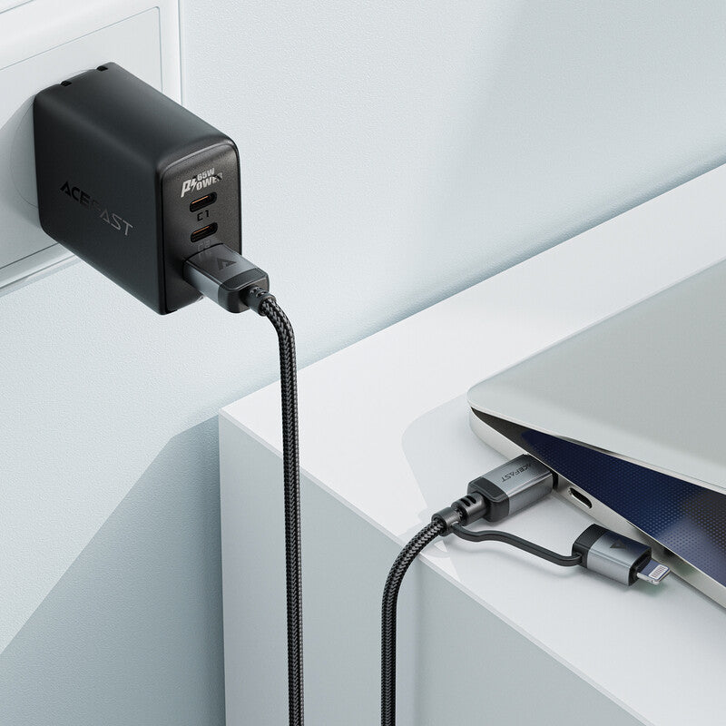 Acefast USB-C auf USB-C/Lightning Kabel – USB 2.0 (480 Mbit/s) – 1,2 m – PD 60 W – Schwarz