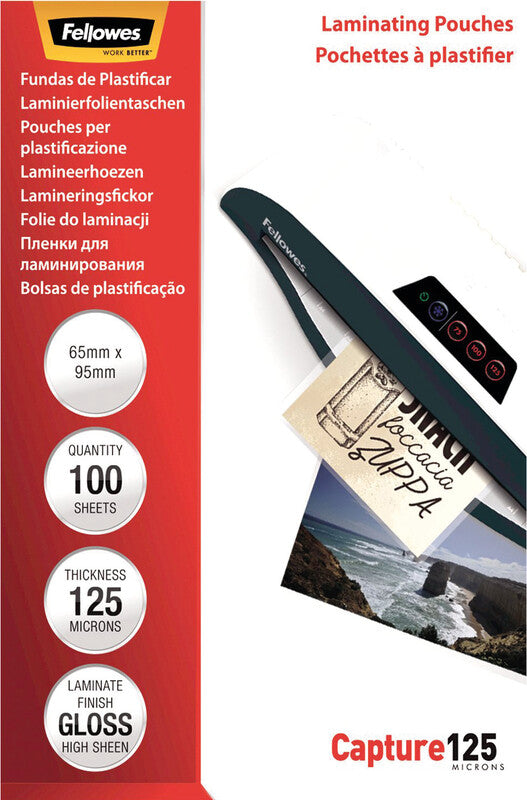 Fellowes Laminierfolien 65 × 95 mm – 125 µm, glänzend, 100 Stück