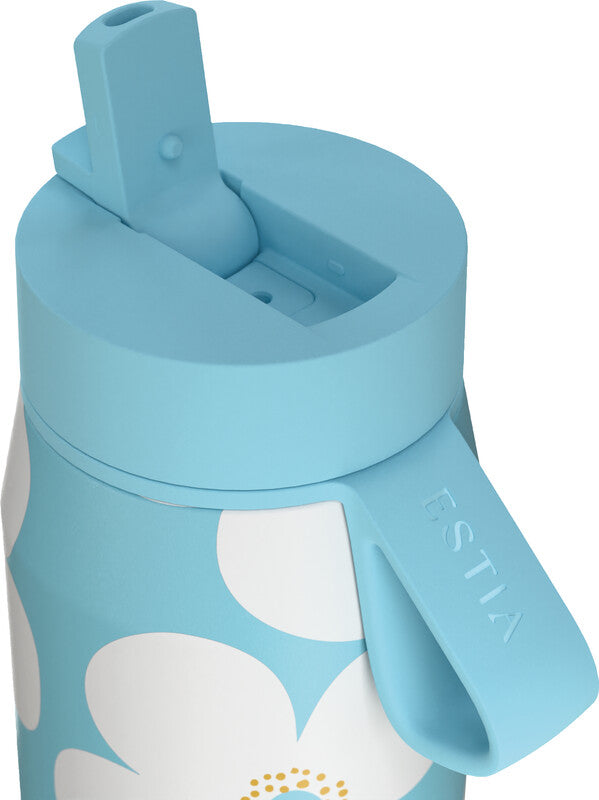 Estia Pulse Isolierflasche 500 ml – Doppelwandig 12 h Heiss / 24 h Kalt, Edelstahl, Schraubdeckel, Blue Daisy