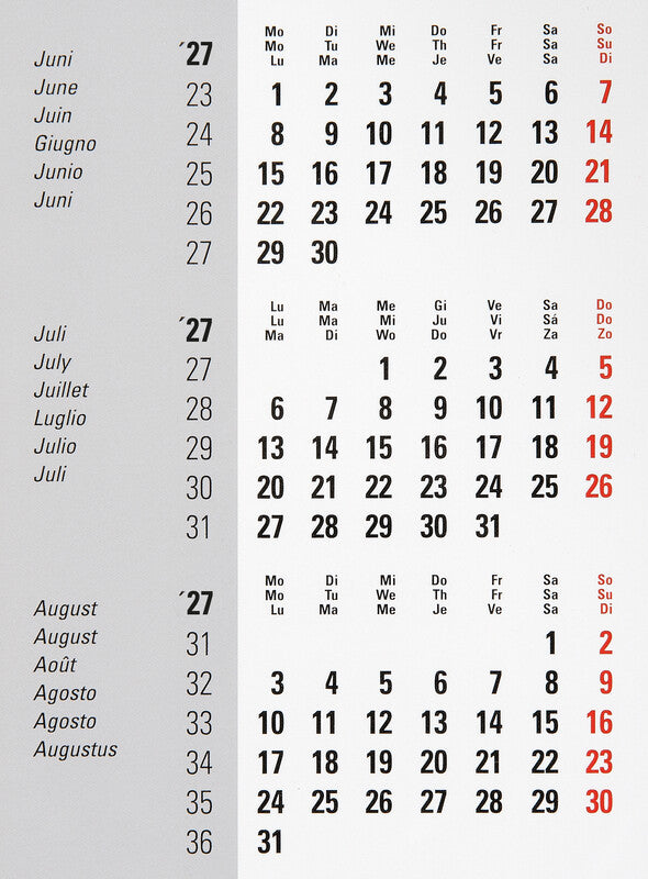 Biella Kalender-Einlage – 3 Monate/1 Seite, 9,3 × 13,1 cm, 2026/2027