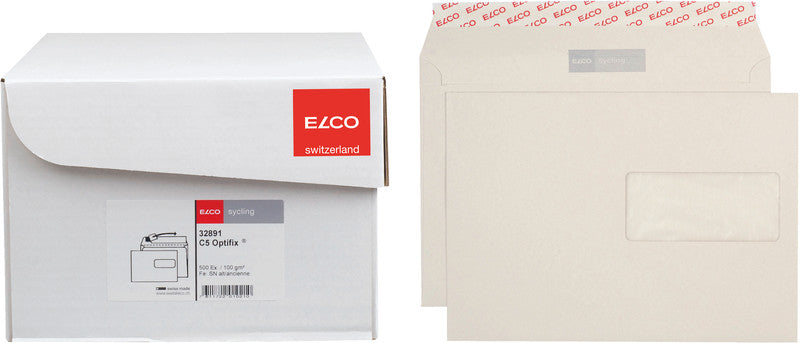 Elco Couvert C5, ohne Fenster, selbstklebend, grau, 100 g/m² – 500 Stk.