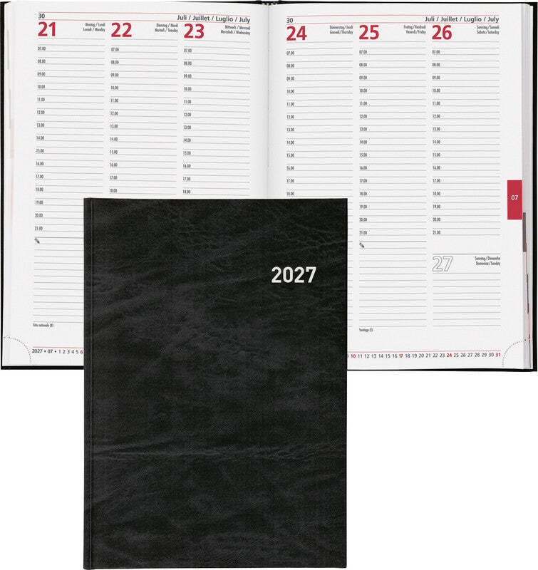 Biella Registra 7 Geschäftsagenda – 1 Woche/2 Seiten, gebunden, 17,2 × 24,0 cm, 2026, schwarz, FSC