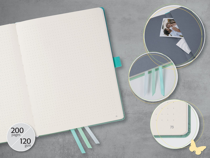 Sigel Notizbuch A5+, punktkariert, Fadenheftung, Karton, 200 Seiten, 120 g/m² – mehrfarbig