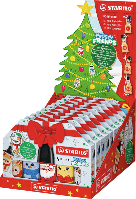 STABILO BOSS Frosty Friends Textmarker Mini – 5er Set, Farben: Beige/Blau/Rot …, Keilspitze 2–5 mm