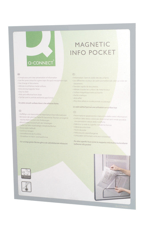 Q-connect Infotasche – 225 × 312 mm, grau, wiederablösbar, magnetisch, für A4