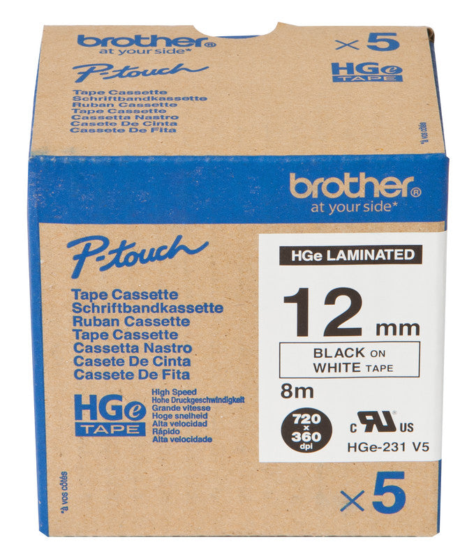 Brother Schriftband – 12 mm × 8 m, weiss, schwarz, HGe – 5 Stück