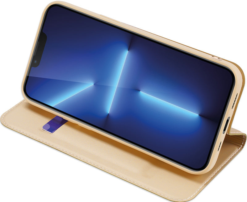 Dux Ducis Booklet-Hülle – für Apple iPhone 13 Pro – gold – Kunstleder – mit Kartenfach, Magnetverschluss