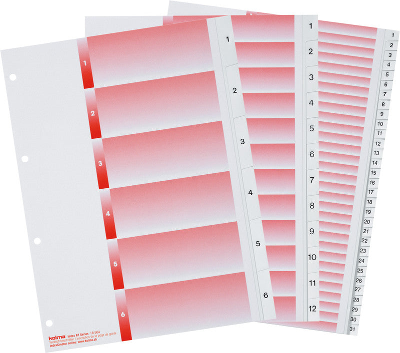 KolmaFlex Register – A4, 6-teilig, PP, weiss, vorgedruckt, mit Indexblatt, 4-fach Lochung