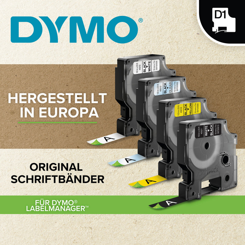 DYMO Schriftband – 12 mm × 7 m, weiss, schwarz – für LabelPoint 200, 250, 300 und andere