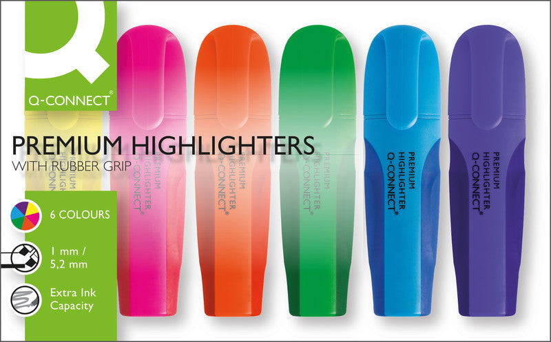 Q-CONNECT Textmarker Set 6 Farben – Keilspitze, 2–5 mm