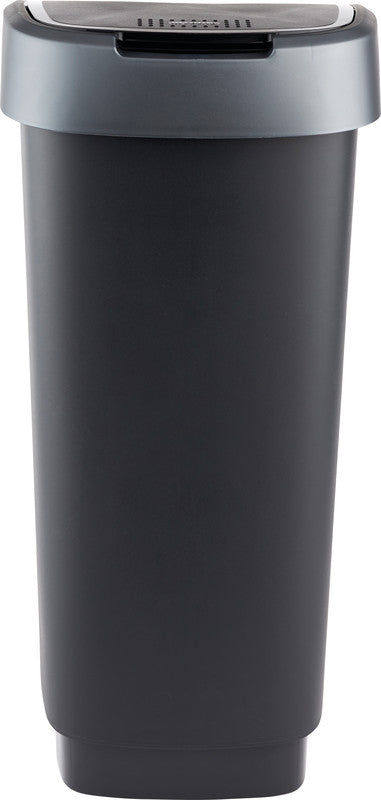 Rotho Abfallcontainer – 25 l – mit Deckel – Kunststoff, Silber – B × H × T 252 × 476 × 333 mm