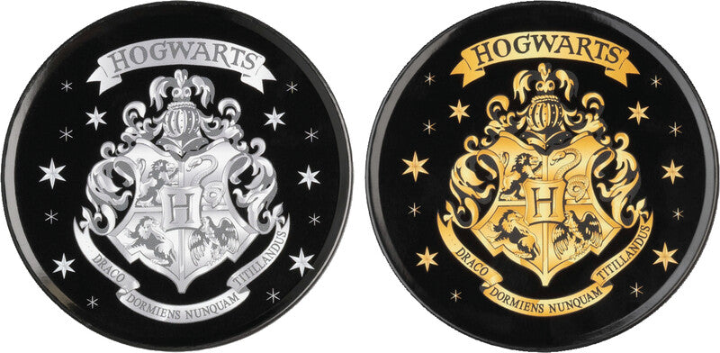 Harry Potter Untersetzer Hogwarts – 2er Set, Ø 9,0 cm, Kork/Weissblech, Sortiert (Silber, Gold)