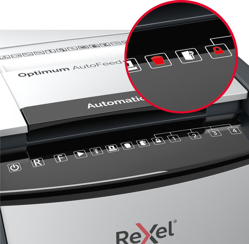 Rexel Optimum AutoFeed+ 100X – Aktenvernichter mit Autofeed 100 Blatt, DIN P-4, Partikelschnitt 4 × 28 mm, 34