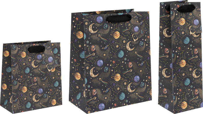 Glick Geschenktasche 'Celestial Glow' – 20 × 10 × 22,5 cm, Papier, mit Satinband, mehrfarbig, Folienprägung