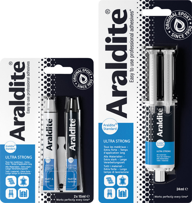 Go-Araldite Araldite 2K-Kleber – extra stark, wasserfest, für Metall, Holz, Glas, 24 ml, −30 bis +65 °C