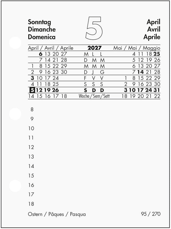 Biella Kalender-Einlage – 1 Tag/Seite, Spezial (70/38 mm), 8 × 10,8 cm, 2026