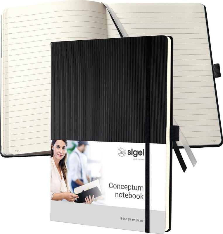 Sigel Notizbuch Conceptum, 180 × 240 mm, liniert, 194 Seiten, Fadenheftung – schwarz