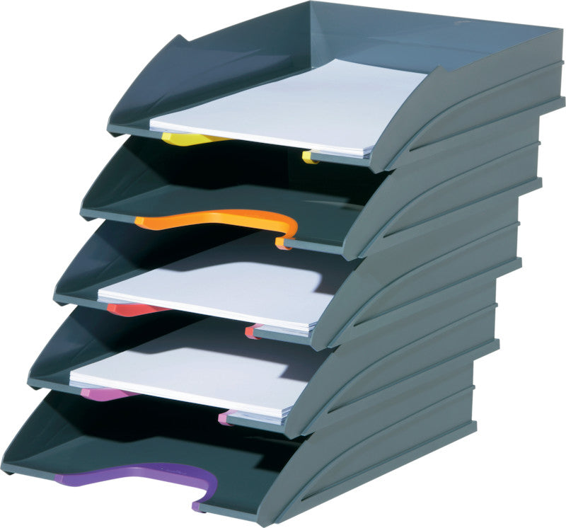 Durable Briefkorb – für A4, C4, stapelbar, mit Griffausschnitt, glänzend, grau, B 264 × H 74 × T 336 mm