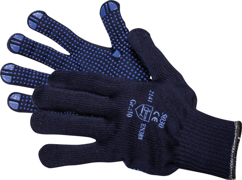 Arbeitshandschuhe – Grösse 9, 12 Paar – 70% Polyamid/30% Baumwolle, EN 388, Schwarz, PVC-Noppen