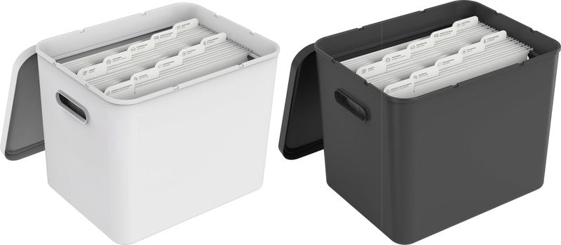 Rotho My Paper Archivbox A4 – mit Deckel, mit Griffloch, stapelbar, 400 × 290 × 295 mm, schwarz