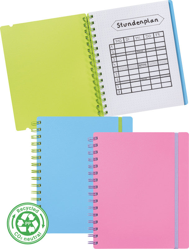 Kolma Collegeblock, Spiralbindung, Softcover, 100 Blatt, 2-fach gelocht, perforiert, 70 g/m² – Blau/Grün