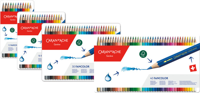 Caran d-Ache Caran d'Ache Aquarellfarbstifte Fancolor – 40 Farben, im Metalletui, Ø 2,8 mm, FSC