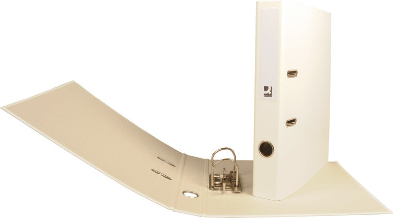 Q-connect Ordner – A4 hoch – 2-Ring Hebelmechanik – weiss, mit Griffloch, mit Raumsparösen, FSC