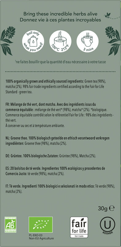 Pukka Supreme Matcha Green – Teebeutel, Bio-Grüntee – 20 Beutel