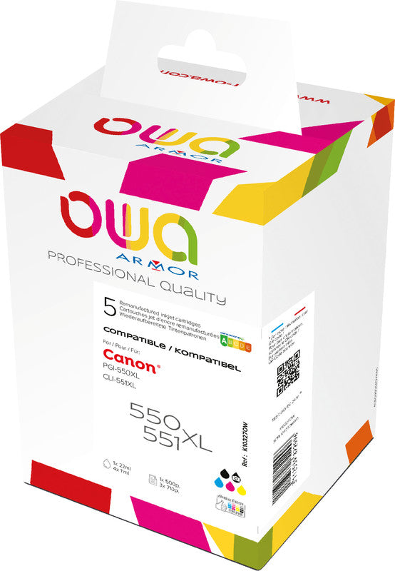 Owa Tintenpatronen-Multipack PGI-550/CLI-551 XL, 5er-Pack (1×25 ml + 4×10,5 ml), kompatibel – für Canon