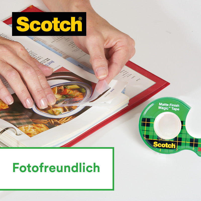 Scotch Büro-Klebeband Magic 810 – mit Abroller, permanent, matt, beschriftbar, 19 mm × 25 m, transparent