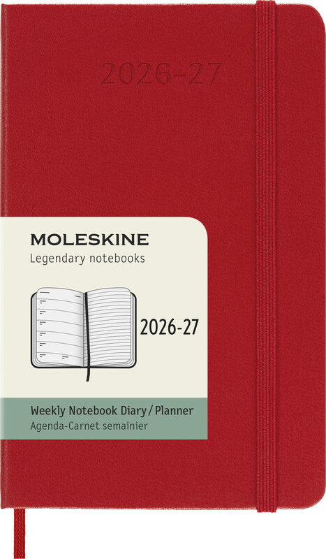 Moleskine Schüleragenda – 1 Woche pro Seite, gebunden, 9 × 14 cm, Aug–Jul, Englisch, Scharlachrot, FSC