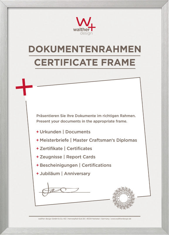 Walther Wechselrahmen, Kunststoff, Silber, 29,7 × 42 cm, mit Aufhänger – eco:plus