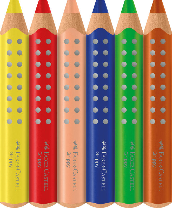 Faber-Castell 3-in-1 Farbstifte Grippy – 6 Farben, im Kartonetui, Ø 3 mm, dreikantig