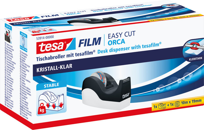 tesa Tischabroller Easy Cut – für Rollenbreite bis 19 mm, für Bandlänge bis 33 m, Metallmesser, rutschfest