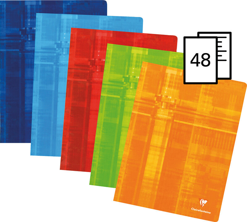 Clairefontaine Notizheft, kariert 5 mm, Klammerheftung, Karton, 48 Seiten, 90 g/m² – farbig sortiert