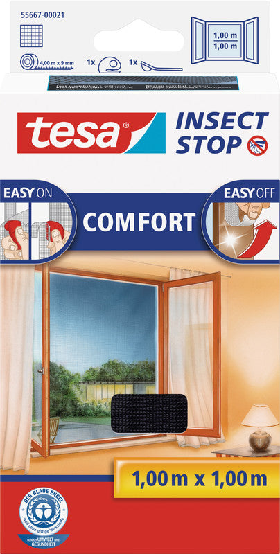 tesa Fliegengitter, faltbar – für Fenster – 100 × 100 cm – anthrazit