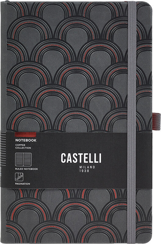 Castelli Notizbuch – A5 – Liniert – 192 Seiten – 80 g/m² – Gebunden, Gummiband, Stiftschlaufe – Mehrfarbig