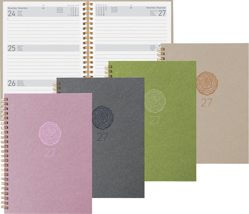 Biella Dispo Term Natural Agenda – 1 Woche/2 Seiten, Spiralbindung, 14,5 × 20,5 cm, 2027, Hellgrün