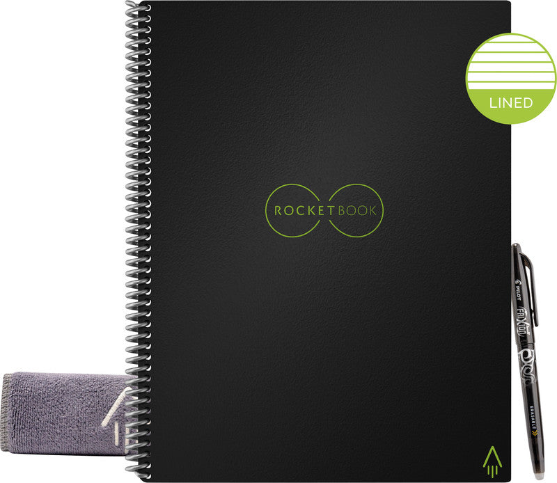 Rocketbook Spiralbuch, Spiralbindung, Hardcover, 32 Seiten, 90 g/m² – Schwarz, für ROCKETBOOK App