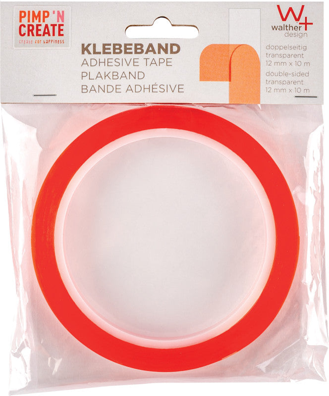 Walther Doppelseitiges Klebeband Pimp 'N Create – permanent, Kunststoff, 12 mm × 10 m, transparent