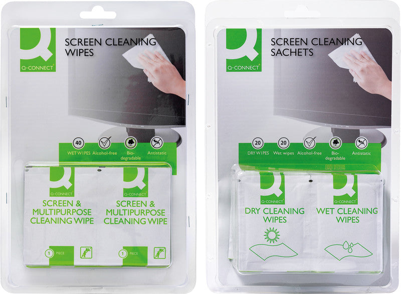 Q-CONNECT Reinigungstücher, alkoholfrei, antistatisch – für Bildschirme, 40 Stk., eco:smart, eco:plus