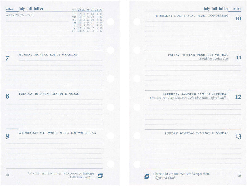 Succes Junior Jahresinhalt komplett Kalender-Einlage – 1 Woche/2 Seiten, 6-fach, 8 × 12,5 cm, 2027