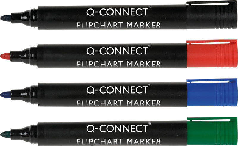 Q-CONNECT Flipchart-Marker – Rundspitze 2 mm – Sortiert – 4er-Set