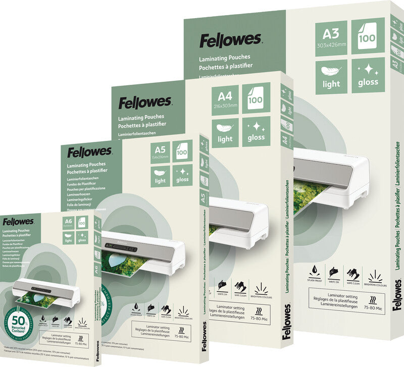 Fellowes Laminierfolien A6 – 80 µm, glänzend, 100 Stück